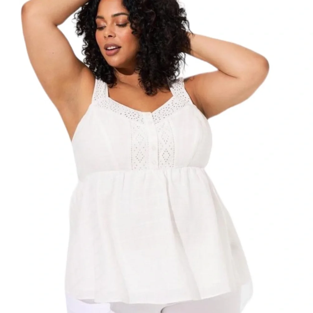 Babydoll Cotton Window Pane Button Front Tank - Picture 4 of 4